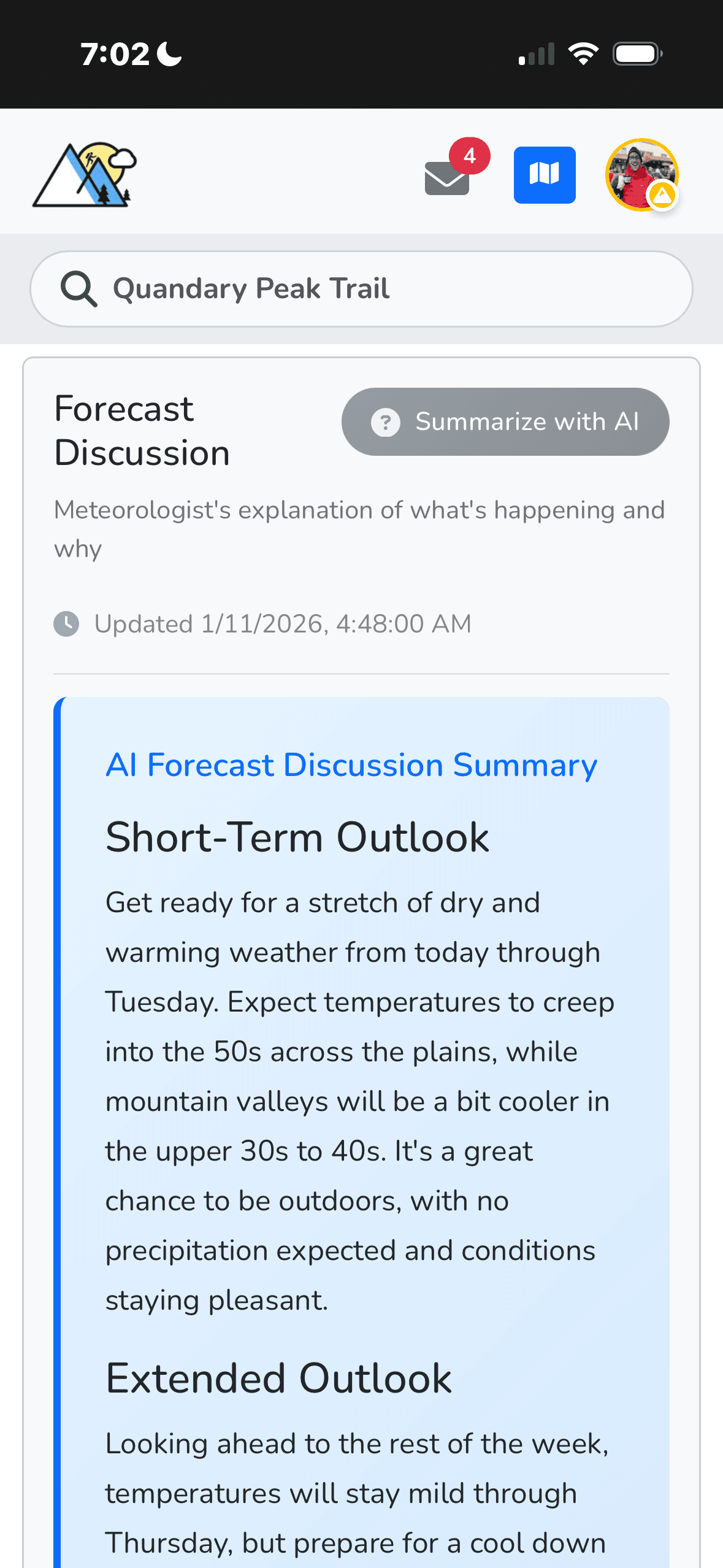 AI-generated weather summary for outdoor planning